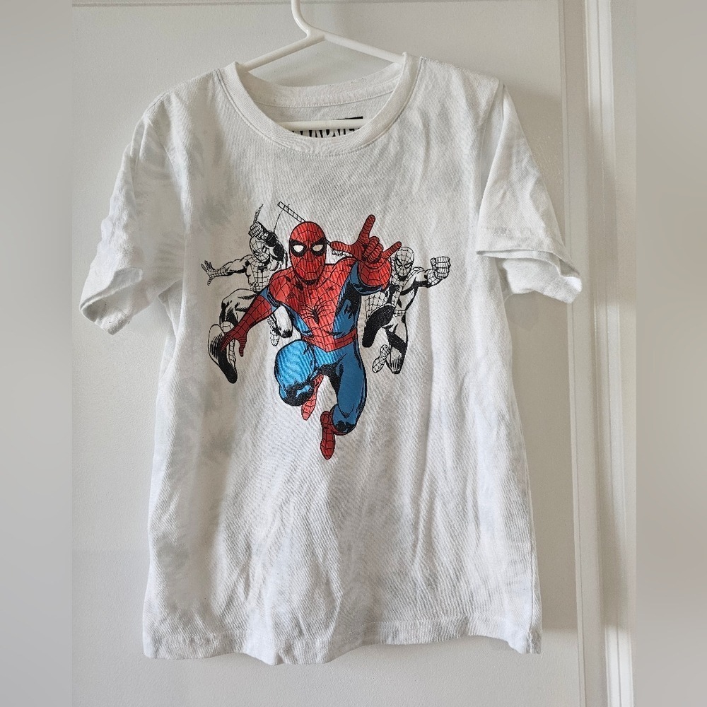 Kids sz7 Marvel Spider Man Graphic T Shirt White Avengers Superheroes Disney